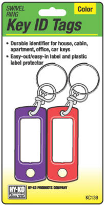 Hy-Ko KC139 Key I.D. Tag with Swivel Ring, Assorted Color, 2-Pack