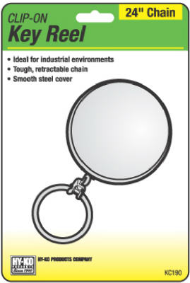 Hy-Ko KC190 Clip-On Key Reel with 24" Retractable Chain, Chrome