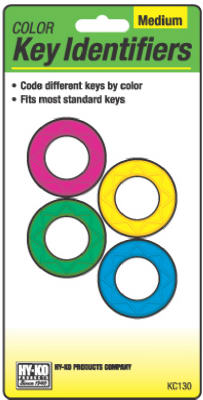 Hy-Ko KC130 Medium Push Button Key Identifiers, Assorted Neon Colors, 4-Pack
