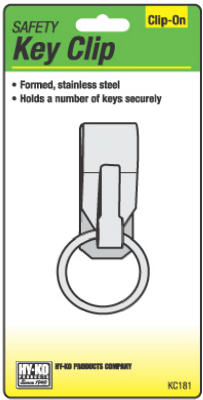 Hy-Ko KC181 Clip-On Safety Key Clip with Split Ring, Stainless Steel