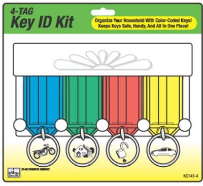 Hy-Ko KC143-4 Key Tag Rack with 4 Easy Open Assorted Color Key Tags