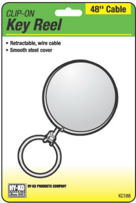 Hy-Ko KC188 Clip-On Key Reel with 48" Retractable Wire Cable, Chrome Plated