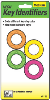 Hy-Ko KC131 Neon Key Identifiers, Medium, Assorted, 4-Pack