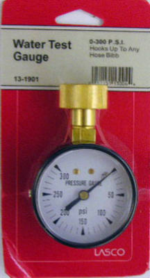 Lasco 13-1901 Water Pressure Test Gauge with Hose Threads, 0 to 300 PSI