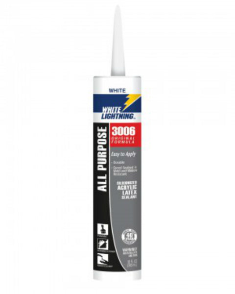 White Lightning® WL30060 All Purpose Adhesive Caulk, 10 Oz, White