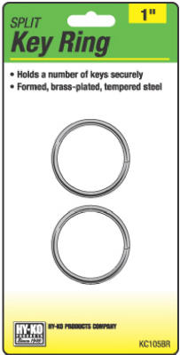 Hy-Ko KC105BR Split Key Rings, 1", Brass Plated, 2-Pack