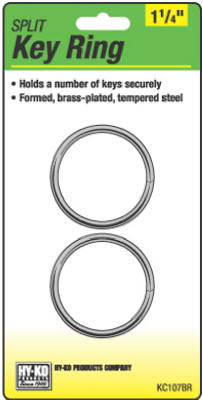 Hy-Ko KC107BR Split Key Ring, 1-1/4", Brass, 2-Pack