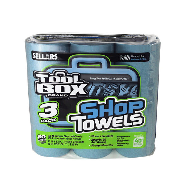 ToolBox® 5448301 Absorbent & Disposable Shop Towel Roll, Blue, 3-Pack