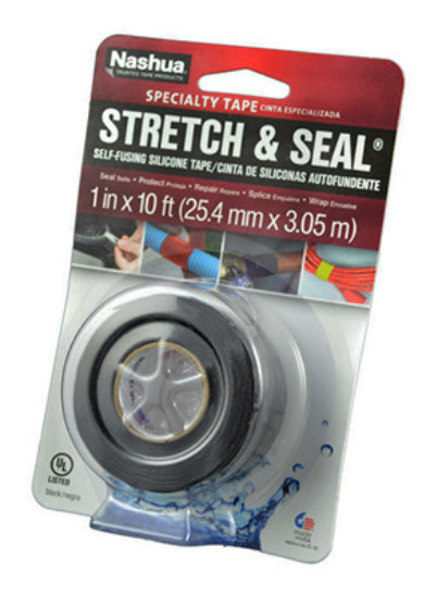 Nashua® 1088286 Stretch & Seal Self-Fusing Silicone Tape, 1"x10', 20 Mil, Black