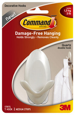 Command™ 17087Q Decorative Double Hook, Medium, Quartz