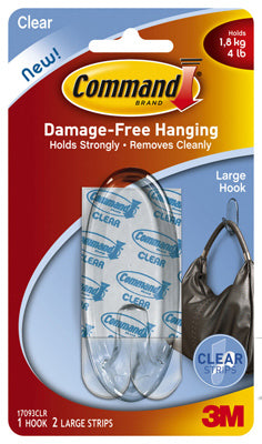 Command™ 17093CLR Outdoor Window Hook with 2 Strips, Large, Clear