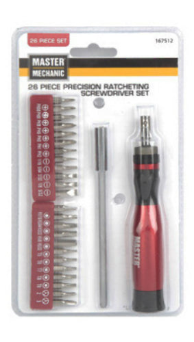 Master Mechanic 167512 Precision Ratcheting Screwdriver Set, 26-Piece