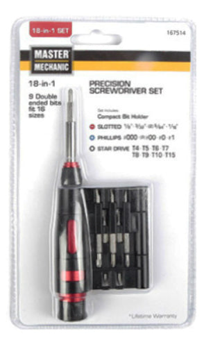 Master Mechanic 167514 Precision Screwdriver Set, 18-In-1