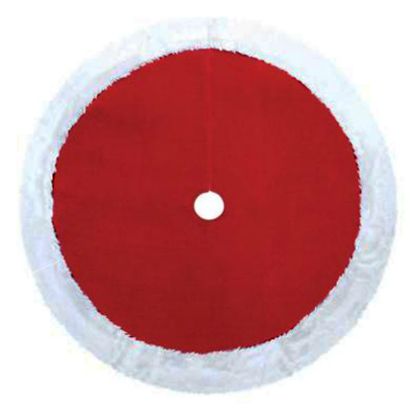 Dyno Seasonal 0202004ZSACC Red Plush Christmas Tree Skirt with White Trim, 48"