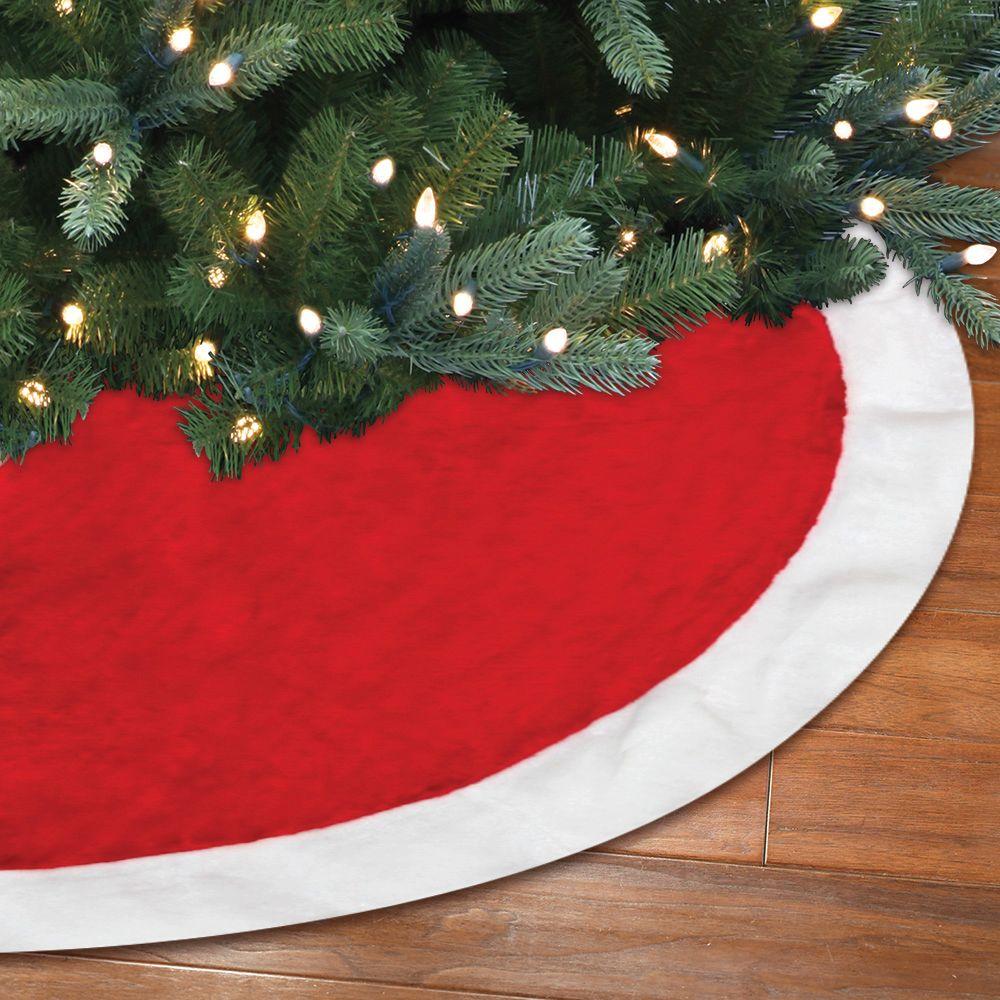 Dyno Seasonal 0202004ZSACC Red Plush Christmas Tree Skirt with White Trim, 48"