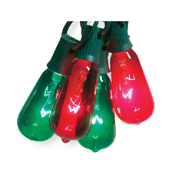 Sylvania V51597 Christmas Elongated Glass ST40 Edison 10-Light Set, Green/Red