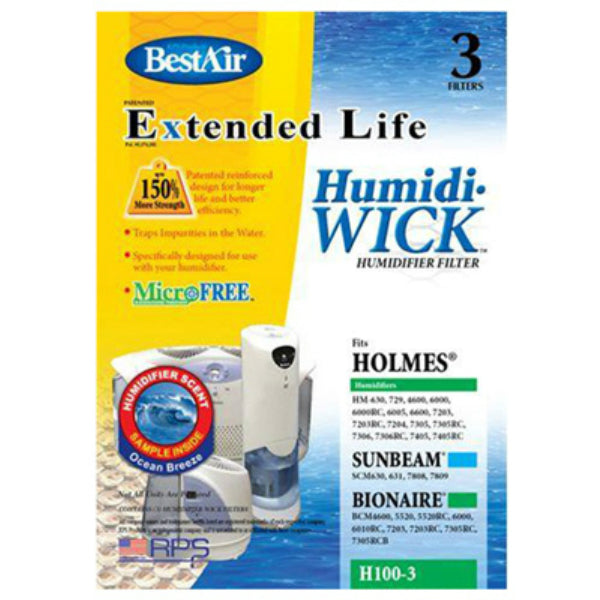BestAir H100 Extended Life Humidifier Wick Filter, 3-Pack