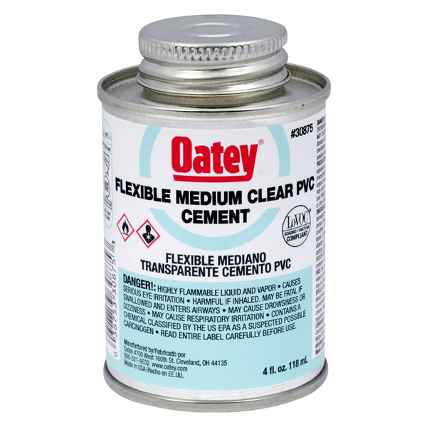 Oatey® 30875 Flexible Medium Bodied PVC Cement, 4 Oz, Clear