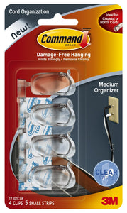 Command 17301CLR Clear Cord Clips with Strips, Medium, 4 Clips & 5 Strips