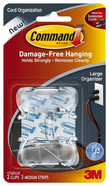 Command 17303CLR Large Cord Organizers, Clear, 2 Clips & 3 Strips