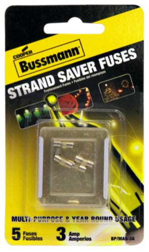 Cooper Bussmann BP/MAS-3A Holiday Mini Light Set Fuse, 3A, 125V, 5-Pack