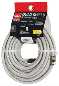 RCA DH25QCF Digital Plus Quad Shield RG6 Coaxial Cable, 25', 18 AWG, Black