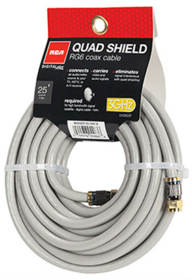 RCA DH25QCF Digital Plus Quad Shield RG6 Coaxial Cable, 25', 18 AWG, Black