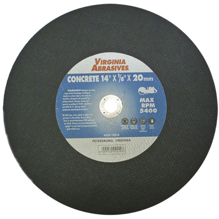 Virginia Abrasives™ 424-10814 Concrete Bonded Masonry Cutoff Wheel, 14"x1/8"x20mm