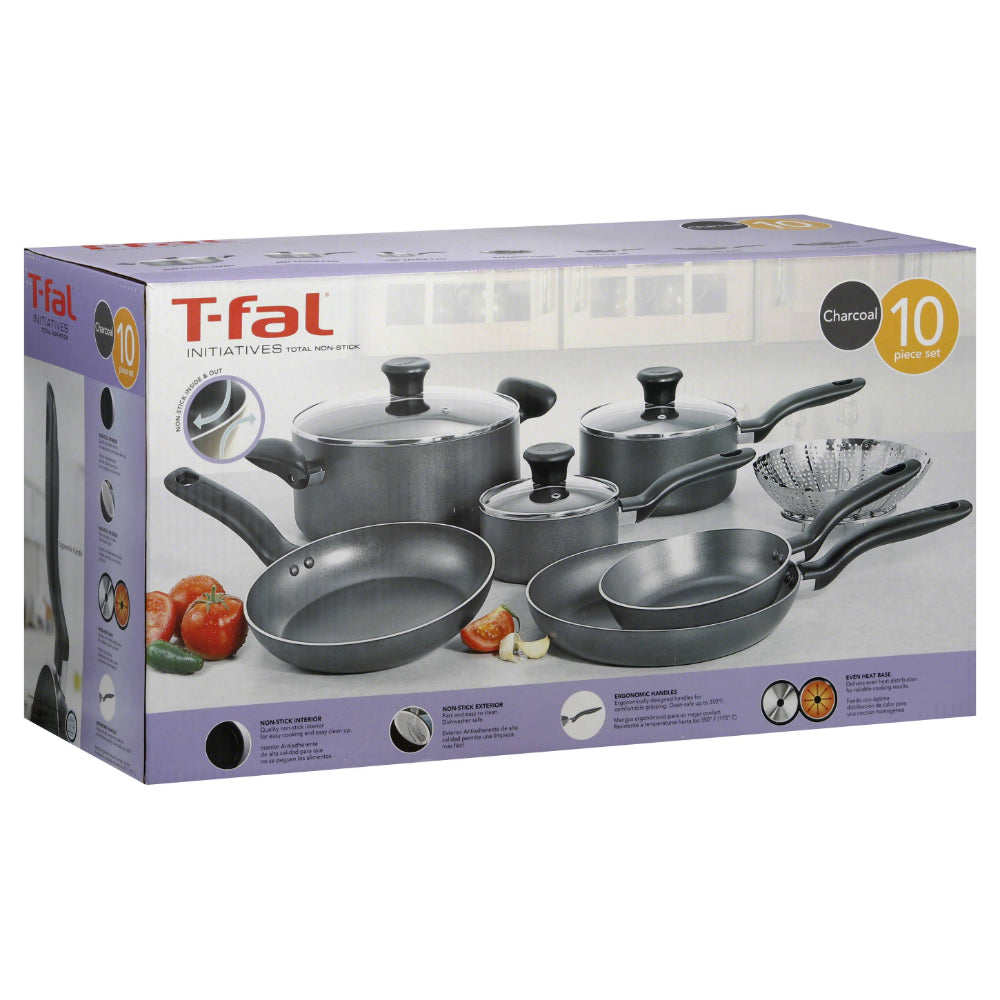T-Fal® A821SA94 Initiatives Non-Stick Cookware Set, Charcoal, 10-Piece