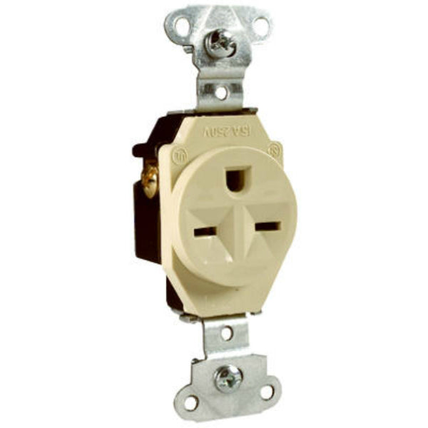 Pass & Seymour Heavy Duty Single Outlet,15A, 250V, Ivory
