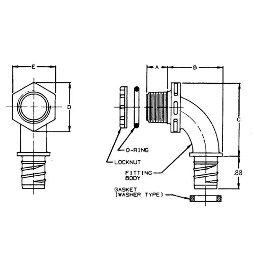 Carlon Non-Metallic Liquid Tight Connector 1/2", 90 Degree