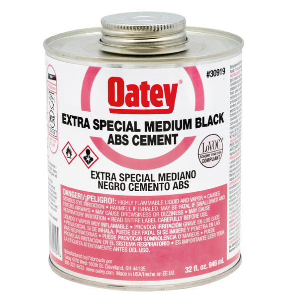 Oatey® 30919 Extra Special Medium Bodied ABS Pipe Cement, 32 Oz, Black