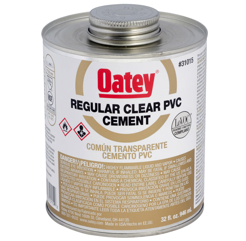 Oatey 31015 Regular Bodied PVC Pipe Cement, 32 Oz, Clear