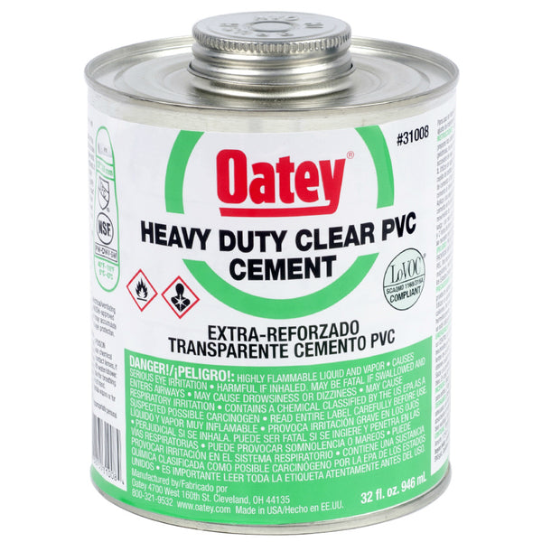 Oatey® 31008 PVC Heavy Bodied Cement, 32 Oz, Clear