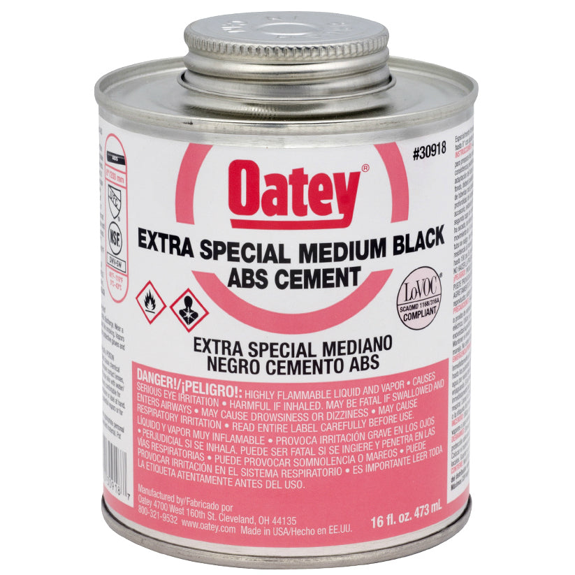 Oatey® 30918 Extra Special Medium Bodied ABS Pipe Cement, 16 Oz, Black