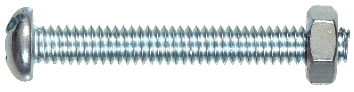 Hillman Fasteners 7722 Slotted Round Head Machine Screw with Nut, 6 Pack