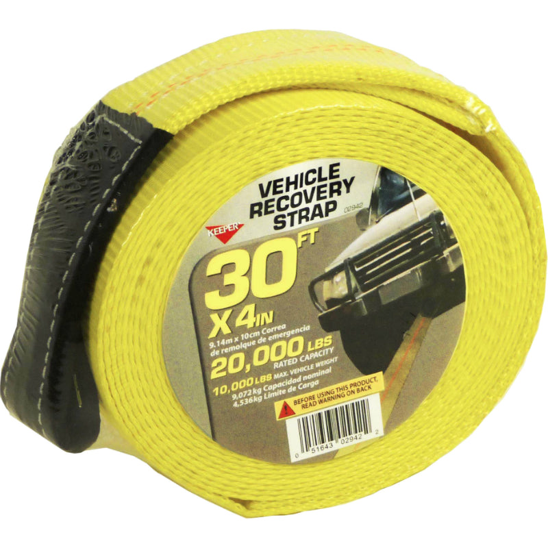 Keeper® 02942 Vehicle Recovery Strap with Protected Loops, 4" x 30'