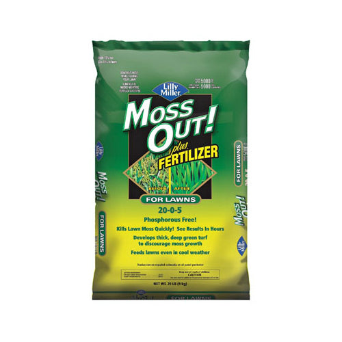 Lilly Miller 100508946 Moss Out Plus Fertilizer, 20 Lb, 20-0-5