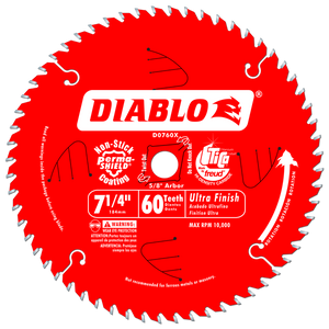 Diablo D0760X Ultra Finish Saw Blade, 7-1/4" x 60 Tooth, 5/8" Arbor