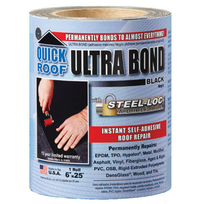 Quick Roof™ UBB625 Ultra Bond Instant Self-Adhesive Roof Repair, 6" x 25', Black