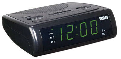 RCA RC205 Dual Wake AM/FM Radio Alarm Clock with 0.6" Red LED Display, Black