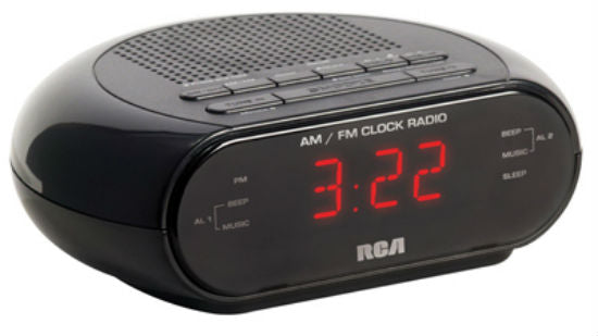 RCA RC205 Dual Wake AM/FM Radio Alarm Clock with 0.6" Red LED Display, Black