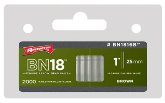 Arrow Fastener BN1816BCS Brown Brad Nail, 1", 18 Gauge, 2000-Pack