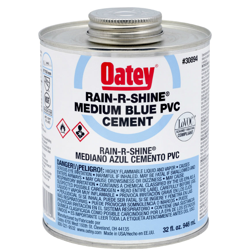 Oatey® 30894 Rain-R-Shine® PVC Pipe Cement, 32 Oz, Blue