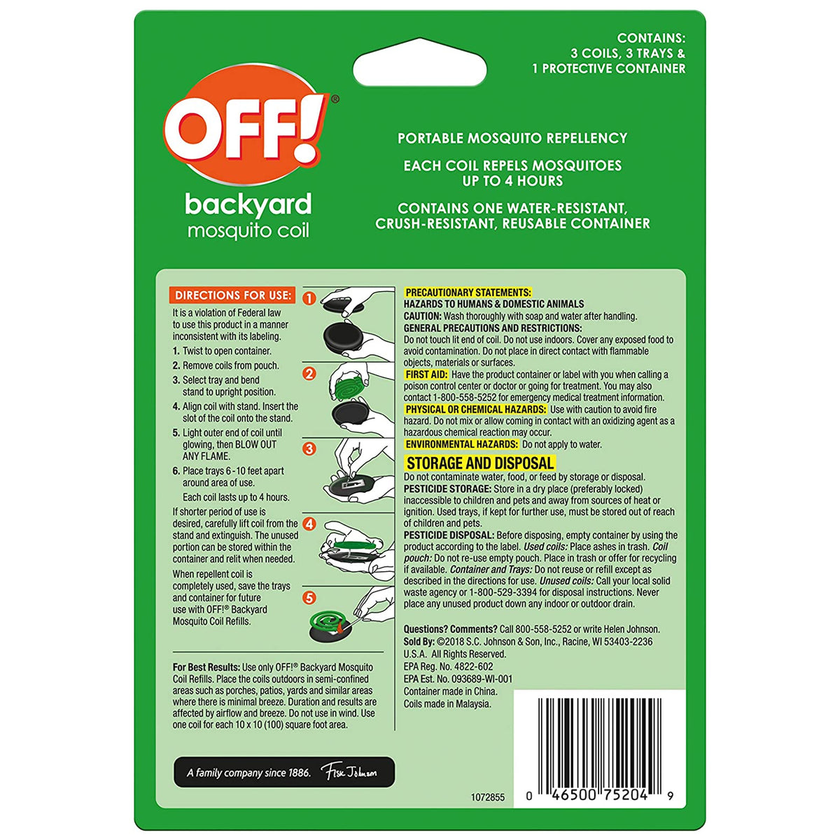 Off 75204 Backyard Mosquito Coil Starter, Repels Up to 4 Hours
