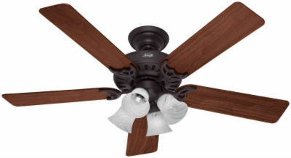 Hunter 53067 Studio Ceiling Fan w/ 5-Walnut/Cherry Blades & Lights 52", Bronze