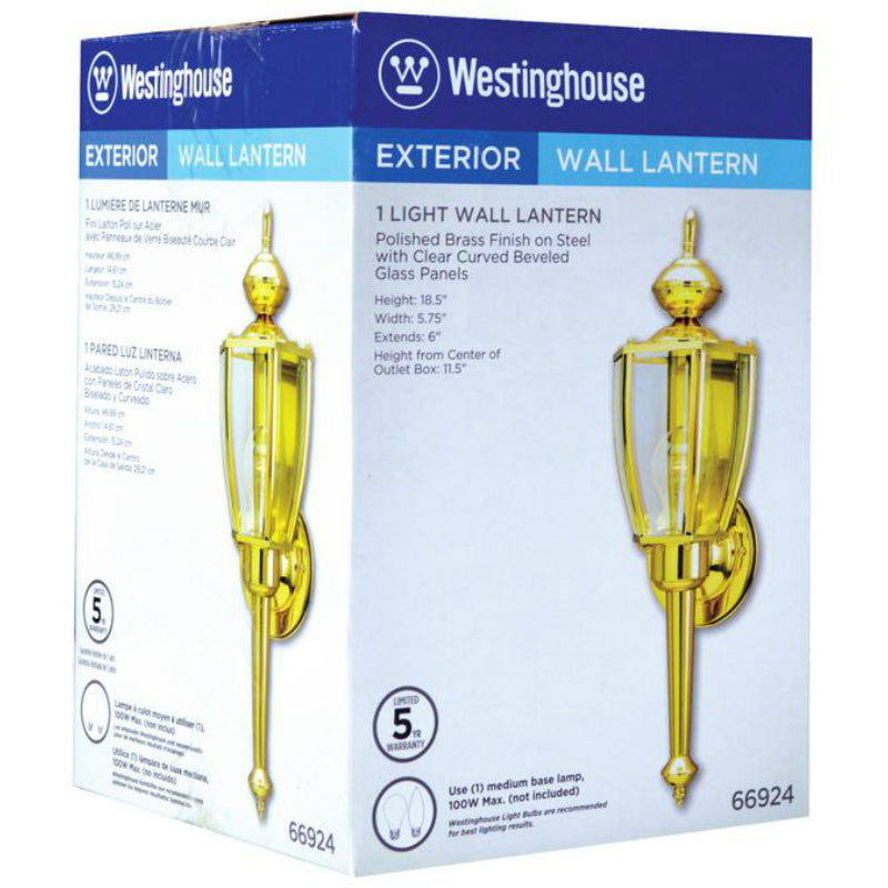 Westinghouse 66924 One-Light Exterior Wall Lantern, Polished Brass