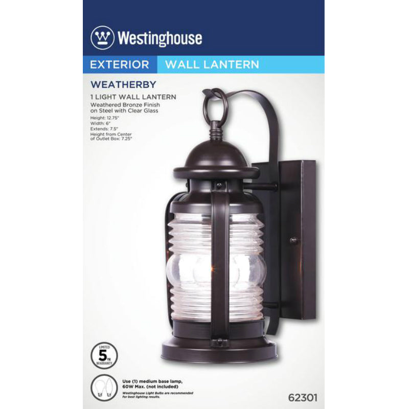 Westinghouse 62301 Weatherby One-Light Wall Lantern, Weathered Bronze