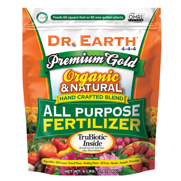 Dr. Earth 706P Premium Gold Organic & Natural All Purpose Fertilizer, 4-4-4, 4 Lb