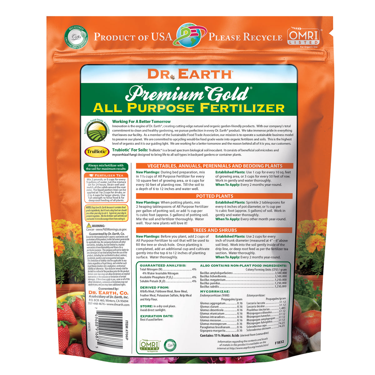 Dr. Earth 706P Premium Gold Organic & Natural All Purpose Fertilizer, 4-4-4, 4 Lb